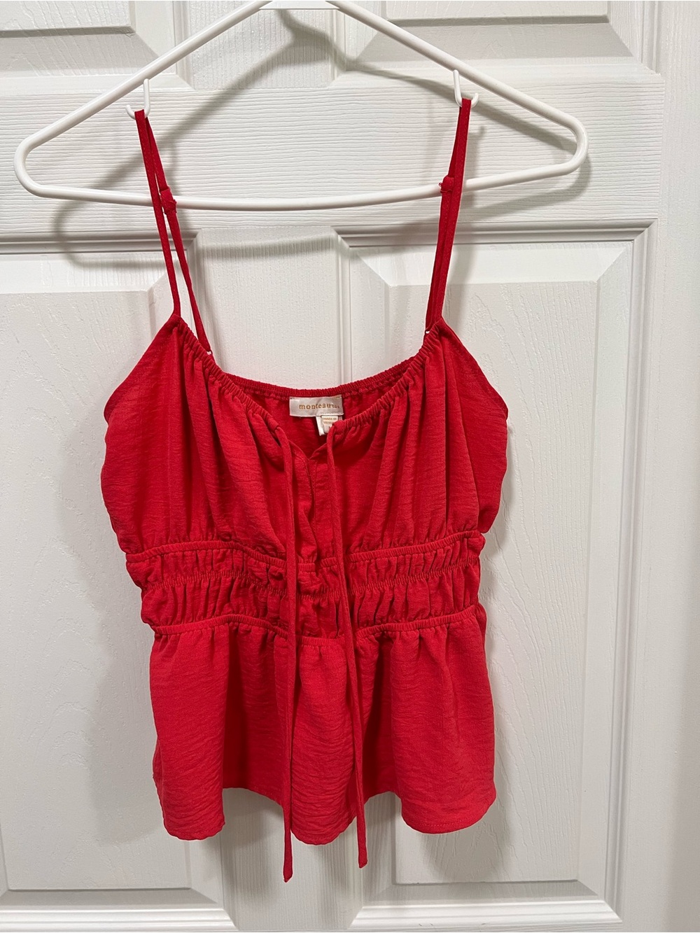 Monteau Women's Red Coral Peplum Top Size Medium Summer Casual